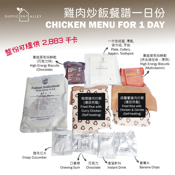 即食口糧 MRE｜雞肉炒飯餐譜一日份｜軍糧【連自熱包】【原箱】(12包)